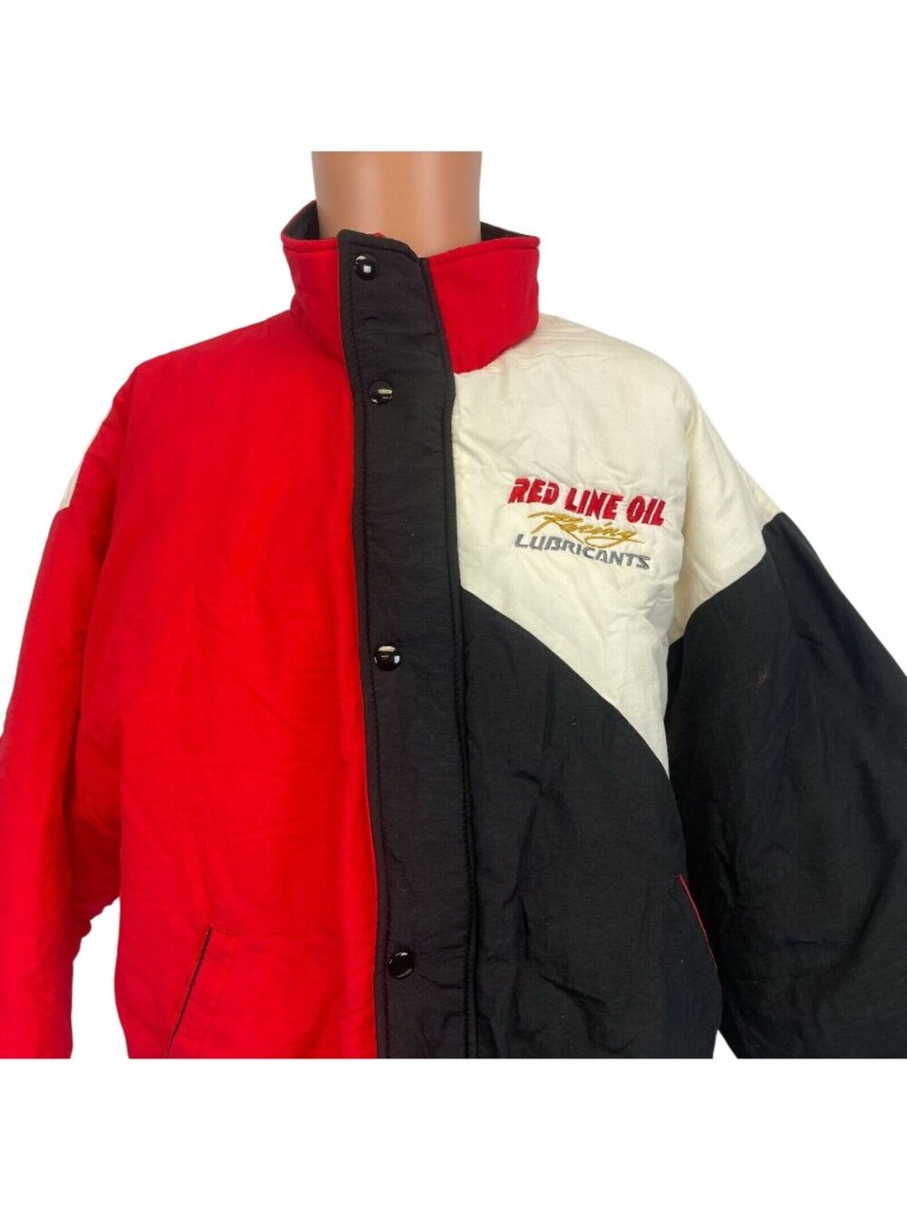 Vintage Red Line Oil Lubricants Puffy Jacket Mens Size M Nascar Racing Made USA